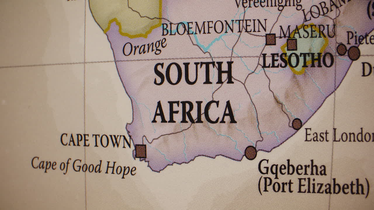 Map showing South Africa and Lesotho with major cities