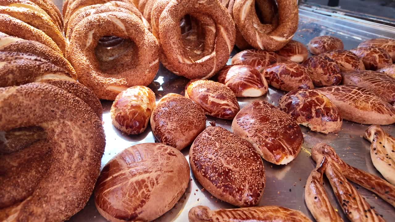 Selection of Turkish pastries and simit