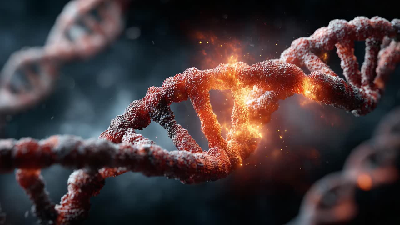 Exploring the Dynamism of DNA: A Close-Up View of Twisting Helices and Energetic Particles Illuminating the Molecular Blueprint of Life