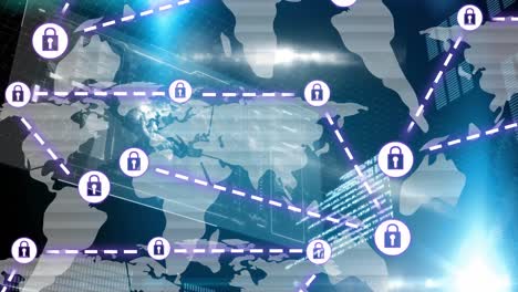 Animation-of-network-of-connections-with-icons-over-world-map