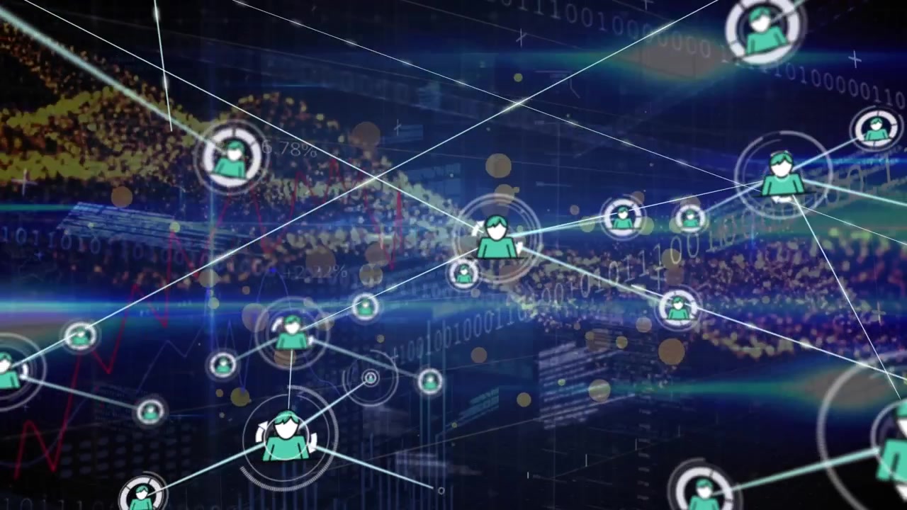 Digital Network Connection with People Icons and Data Visualization