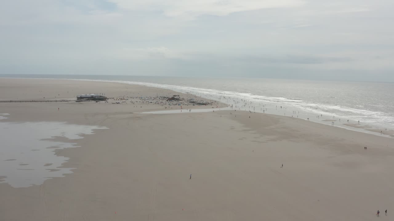 Drone - Aerial shot of the sandy beach of st. peter ording at the north sea, schleswig holstein germany, 25p