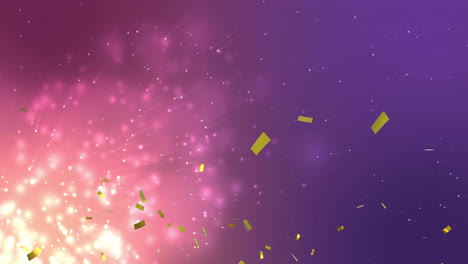 glowing particles and light trails moving over purple and pink gradient background