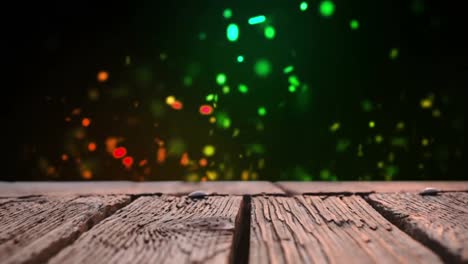 wooden deck and colorful bokeh lights