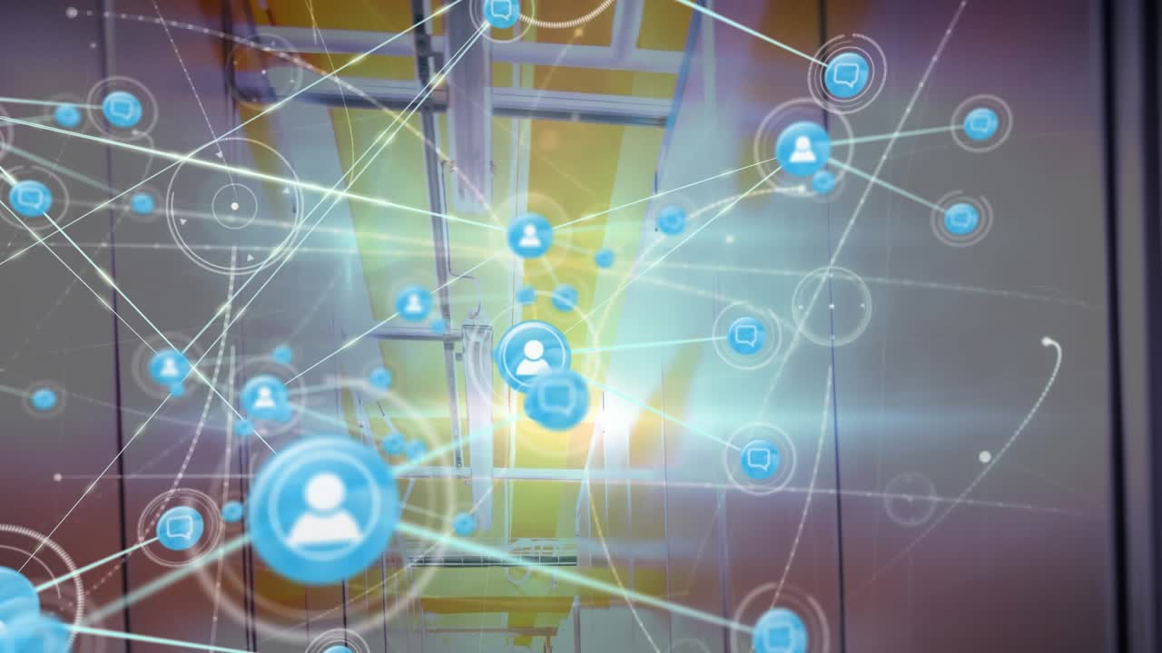 Animazione di una rete di connessioni in una server room