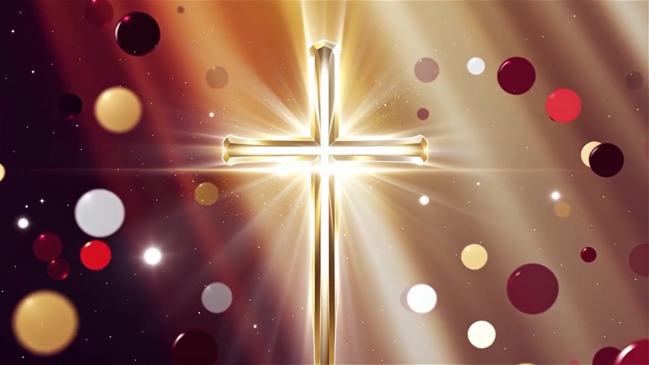 キリスト教の十字架と神聖な光が輝く礼拝用背景。