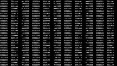 Artificial intelligence AI engine for Digitization. Animated digital bits and bytes on a black computer screen.