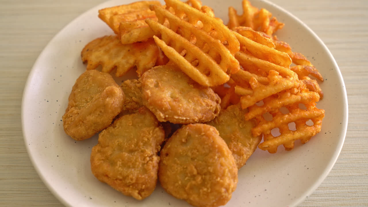 nuggets de pollo frito con patatas fritas
