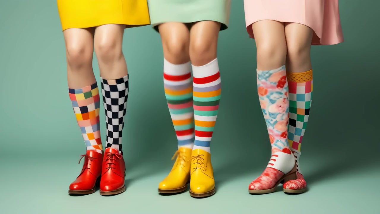 Três Pares de Pernas com Meias e Sapatos Coloridos Dançando