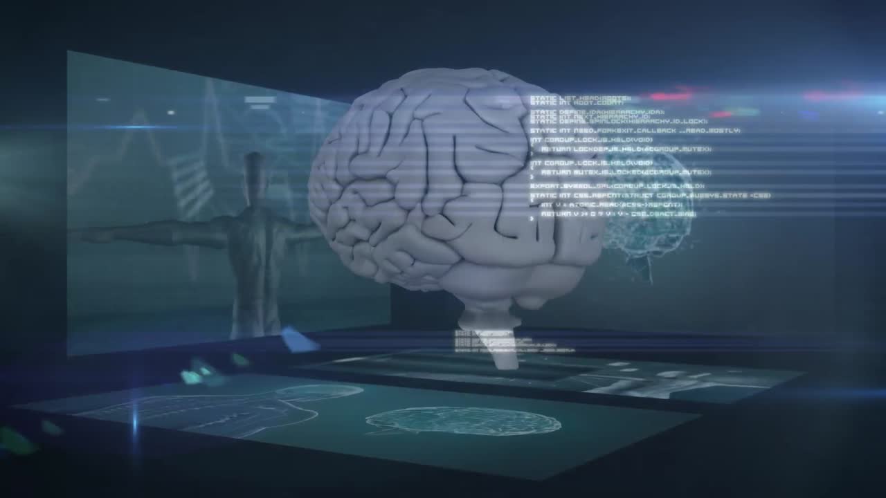 디지털 브레인 스피닝을 통해 데이터 처리의 애니메이션