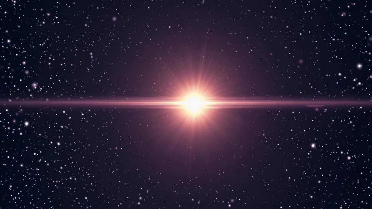 A cosmic video scene with a centered starburst effect