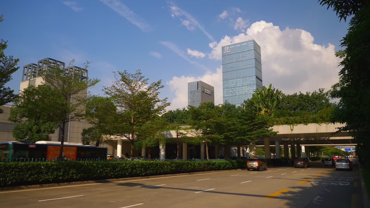 은 저녁 젠 시 시민 센터 교통 거리 느린 동영상 파노라마 4k 중국