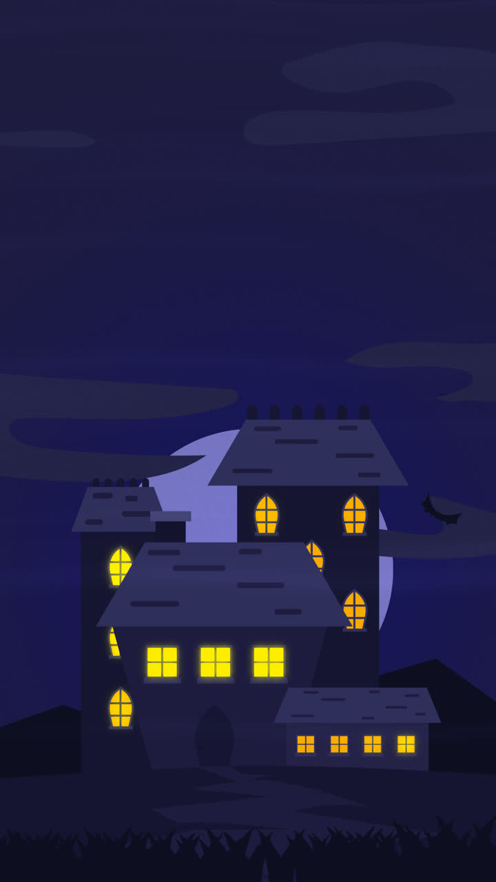 An animation of a Flat halloween house illustration