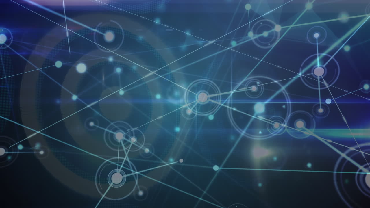 Animation of network of connections with spots on blue background