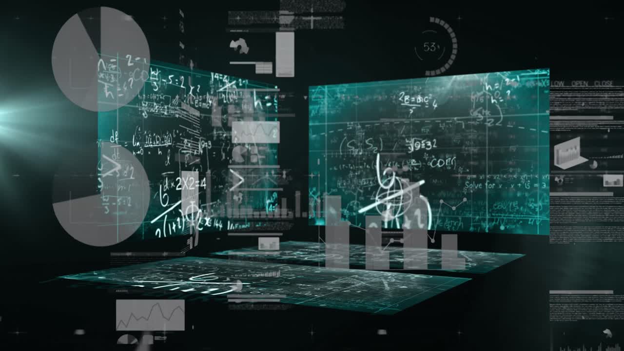 Animasjon av databehandling på svart bakgrunn