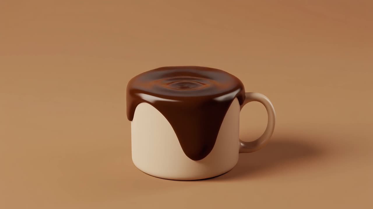 Mørk væske som renner over fra et beige kaffekrus.