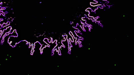 intricate glowing lines and particles mixing in a dark, macro shot of substances