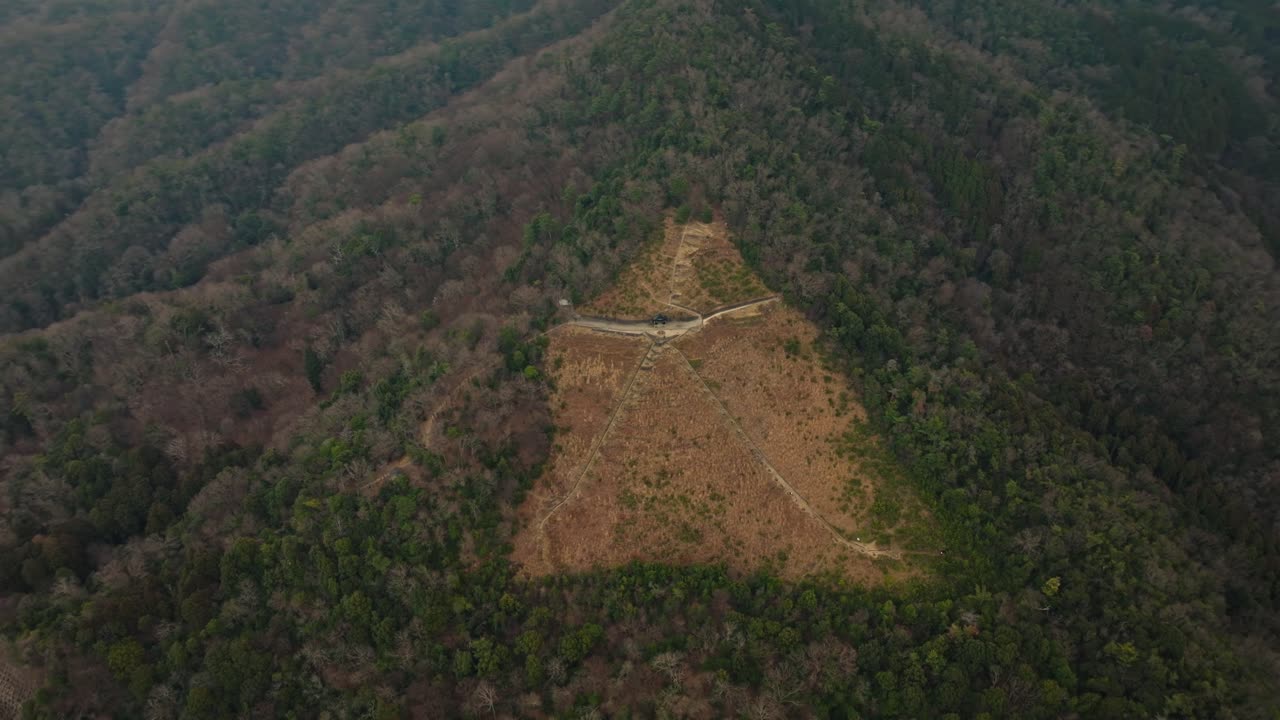 Aerial Drone View of Daimonji Mountain Kanji Silhouette in Kyoto Japan
