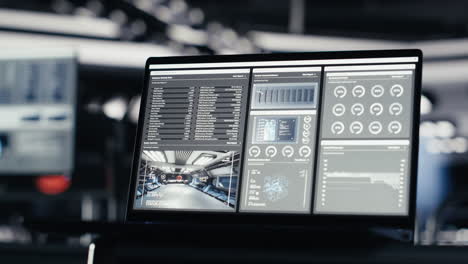 laptop inside high tech spaceship cockpit running data analysis of mars