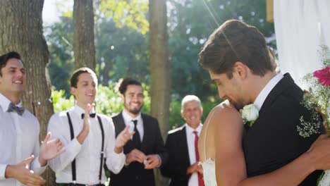 bride and groom happily hugging each other and guests clapping 4k 4k