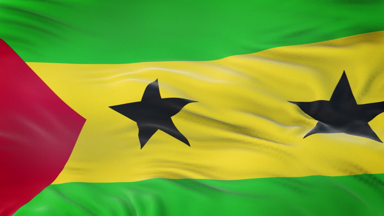 Bandiera di São Tomé e Príncipe che sventola al vento con una texture del tessuto altamente dettagliata. Loop continuo.