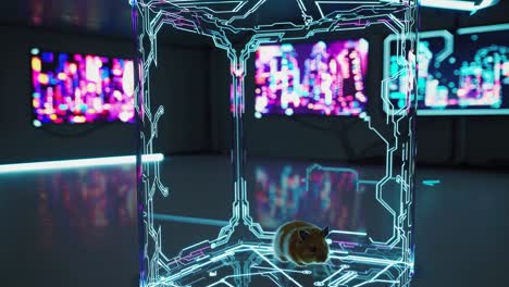hamster in a futuristic cybernetic cage