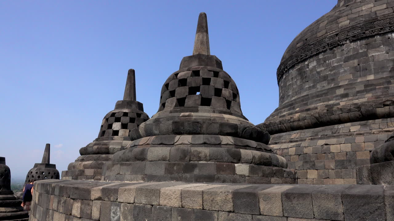 Stupas at the top of Borobudur Temple in Indonesia.