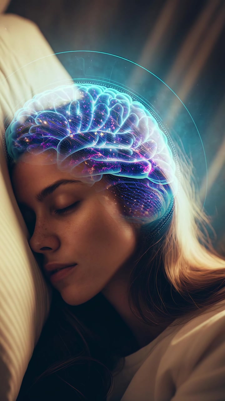Mujer durmiendo plácidamente con actividad cerebral iluminada