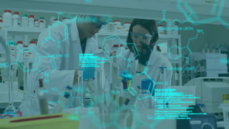 animación del procesamiento de datos científicos sobre diversos científicos en el laboratorio