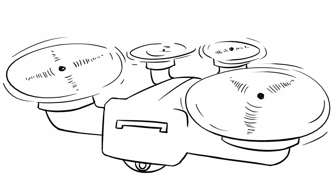 Animation of a hovering quadcopter with rotating propellers.