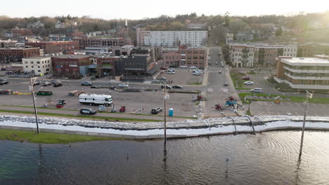 Sandbag-barrier-prevents-river-water-from-flooding-city-buildings-and-destroying-infrastructure-and-property