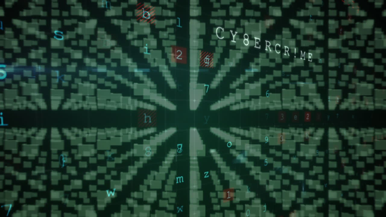 Animation of processor, numbers and online security padlock