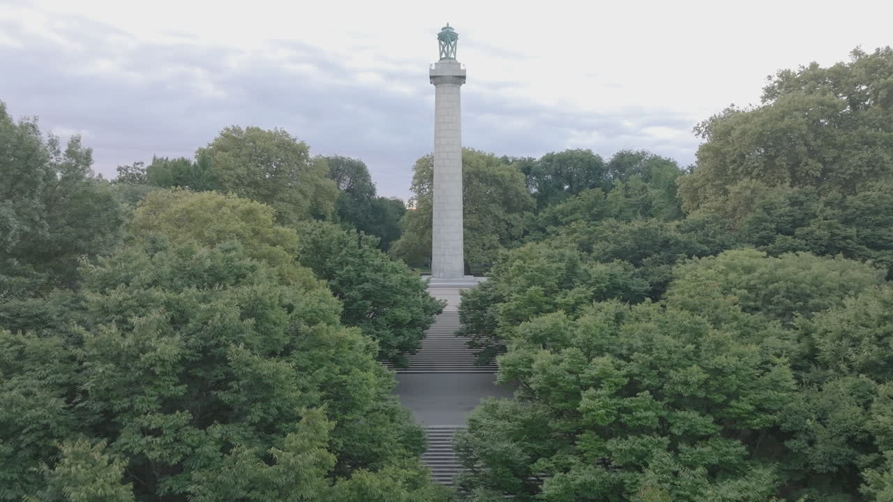 Aerial view of Fort Greene Park on an overcast morning. Shot during the summer in Brooklyn, New York City.