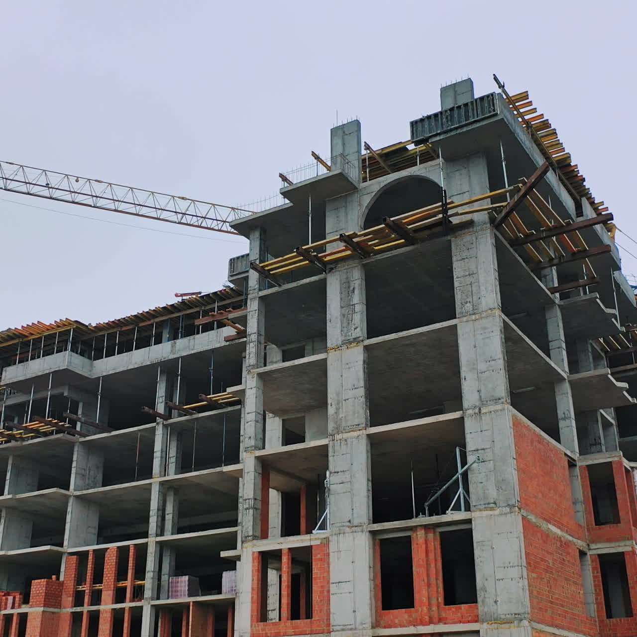 Construction of a residential apartment complex. Aerial view.