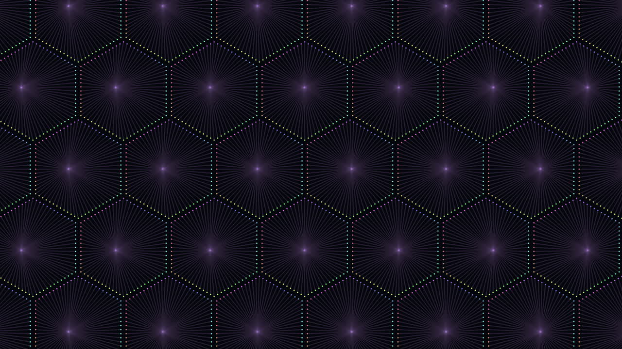 patrón de hexágonos de neón digital en filas con puntos de neón en el gradiente oscuro
