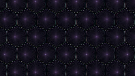 patrón de hexágonos de neón digital en filas con puntos de neón en el gradiente oscuro