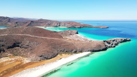 beautiful aerial view of la paz tecolotito beach with turquoise waters and rocky landscape