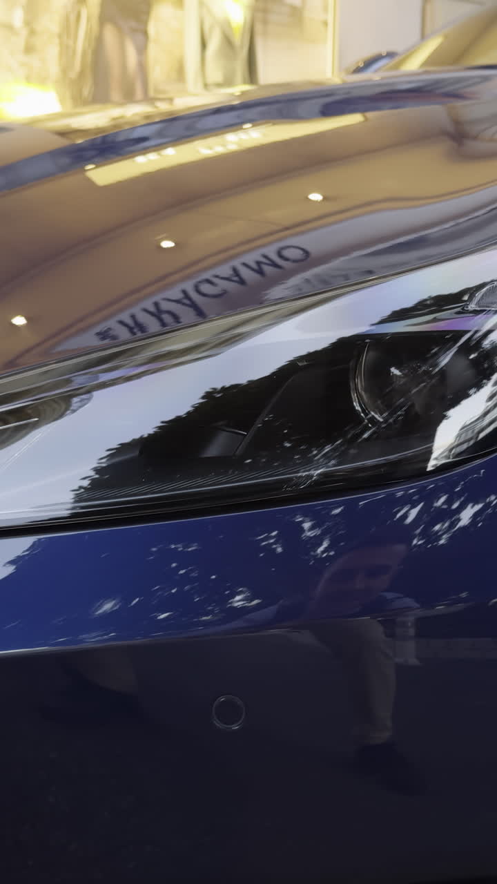 Close-up of a blue car headlight