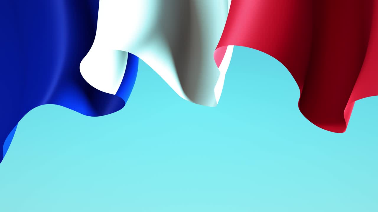 파란 하늘 위에 프랑스 발을 흔들고 있는 배너 디자인: 프랑스의 발이 흔들리는 애니메이션 배경: 프랑스의 축제 디자인: 시엄리스 루프
