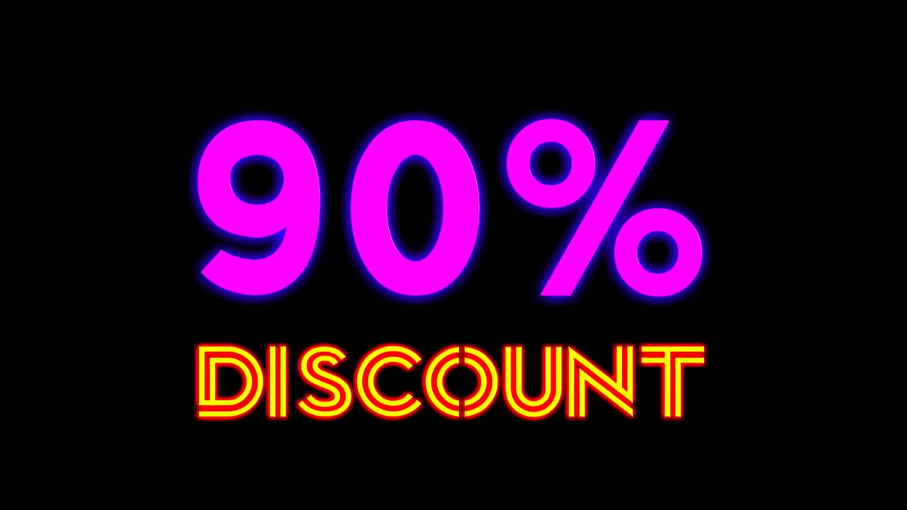 Neon light text 90 percent Discount on black background black friday,big sale event for shop,retail, resort,bar display promotion business concept