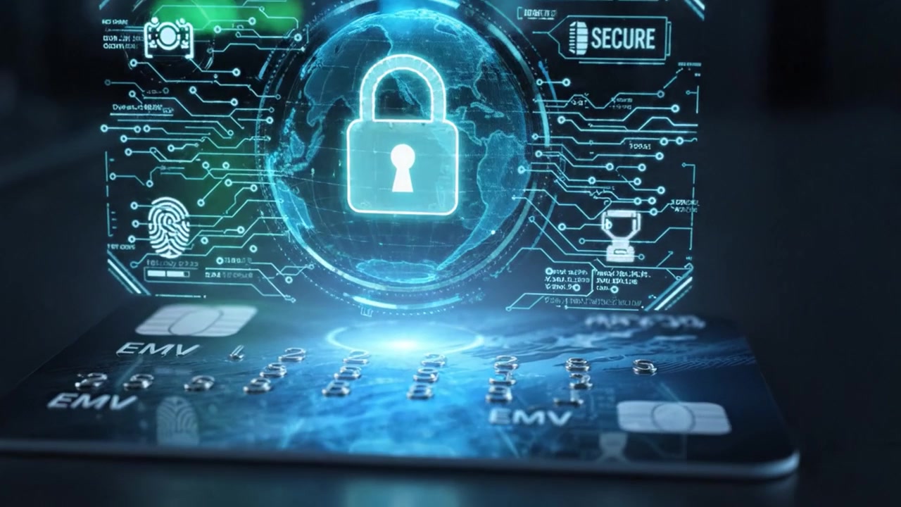 Exploring the Future of Secure Transactions: A Close-Up of a Credit Card with Advanced Security Features and Digital Security Interface for Modern Payments