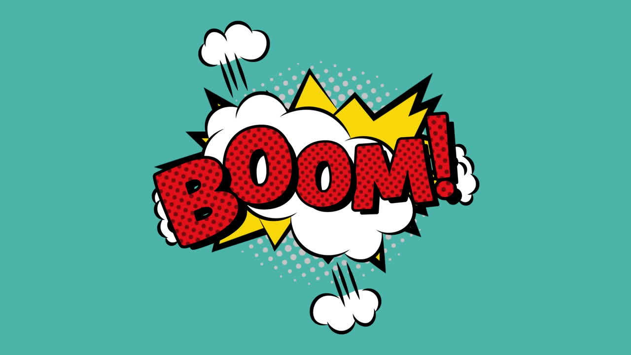 animación de cómic 5 opciones de texto sobre múltiples burbujas de habla cómica con efectos de sonido cómic textos