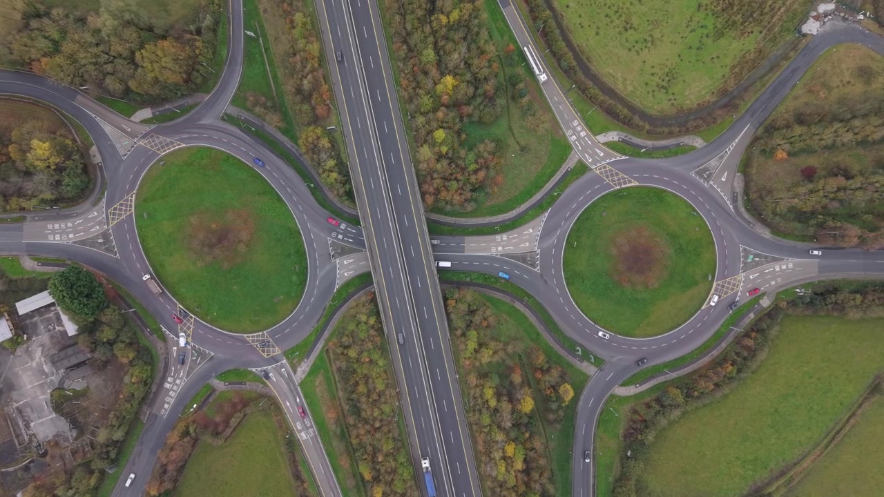N18 bypass road bypassing limerick city in ireland on a clear day, aerial view