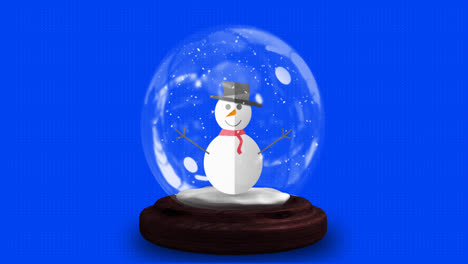 animation of snow globe over blue background