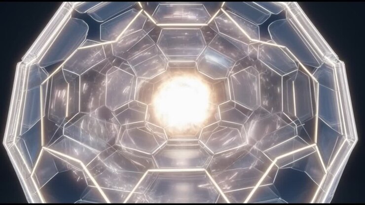 Zooming into a Glowing Hexagonal Geometric Structure