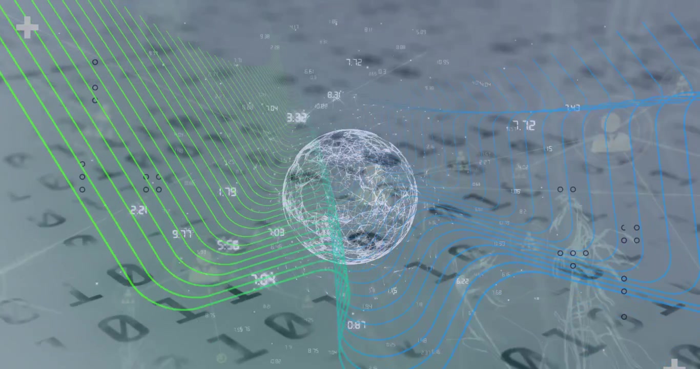 Animation of globe, binary coding with networks of connections