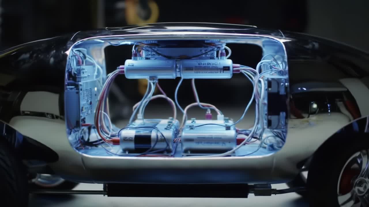 A Close-Up Exploration of a Futuristic, High-Tech Miniature Vehicle Showcasing Its Intricate Interior Components and Advanced Engineering Design