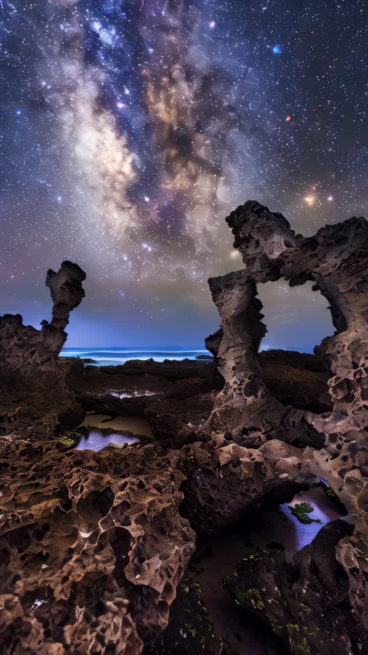 Night, the milky way, starlight, there are many shining creations in the beach