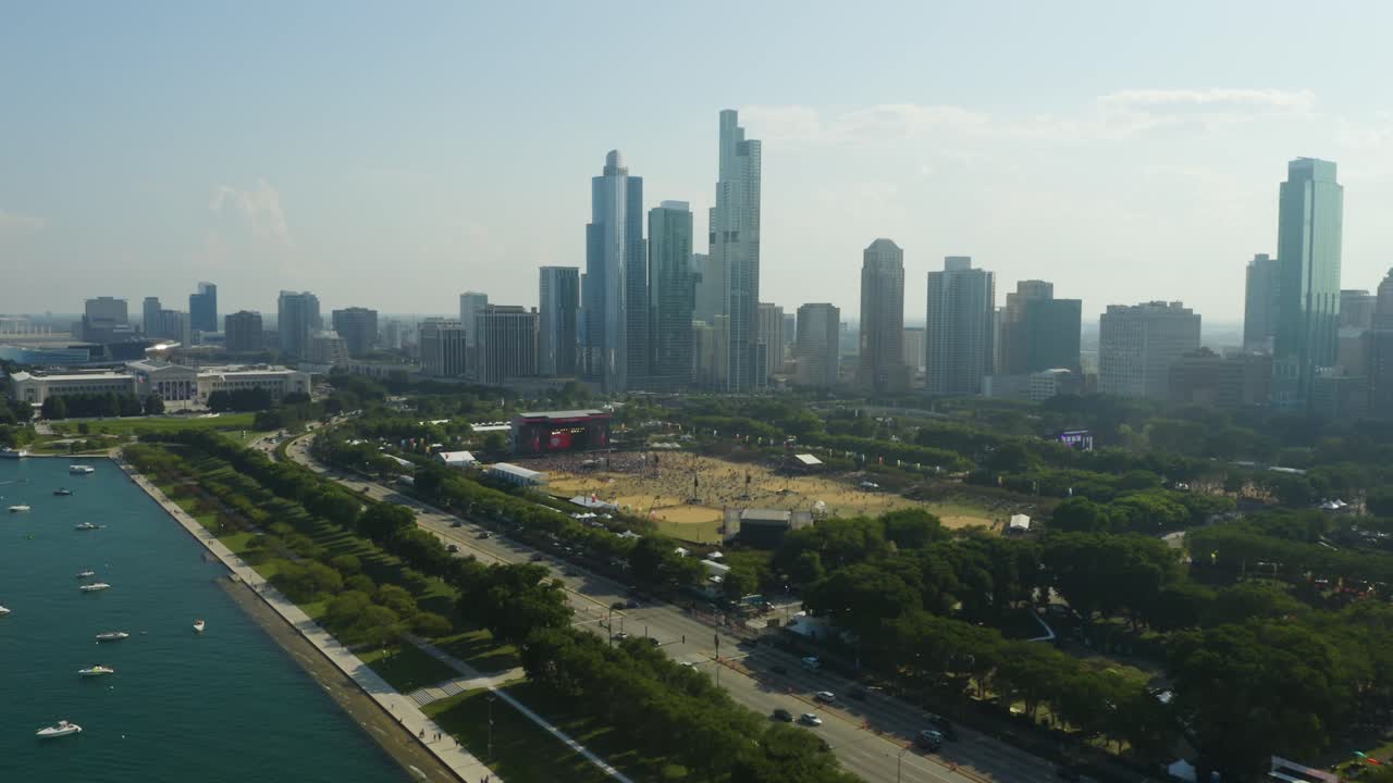Aerial Push in towards Grant Park Crowd during Lollapalooza