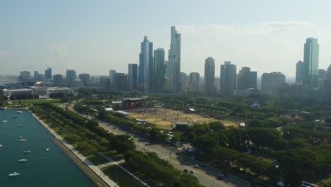 aerial push in towards grant park crowd during lollapalooza